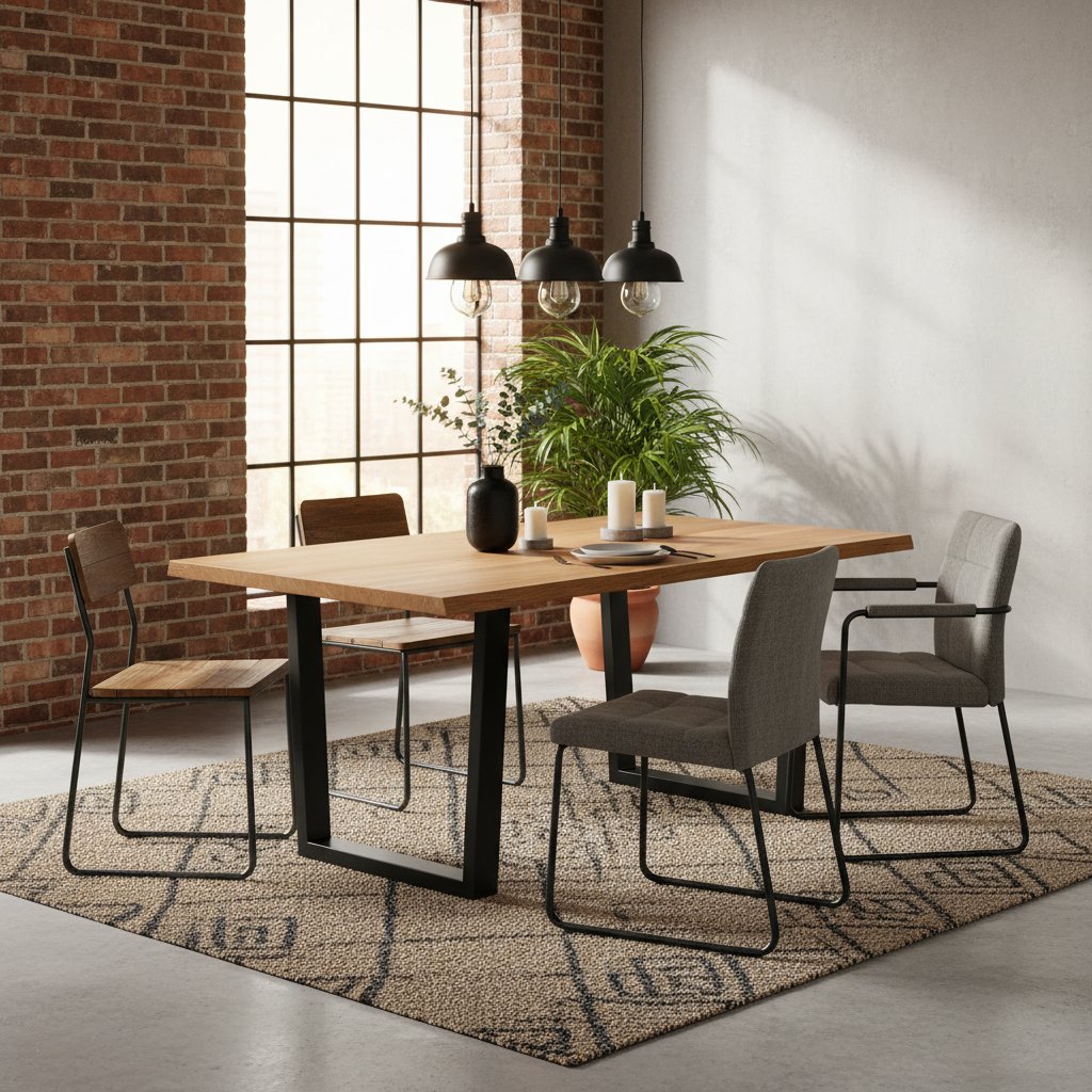 Table en Bois Massif et Acier Noir