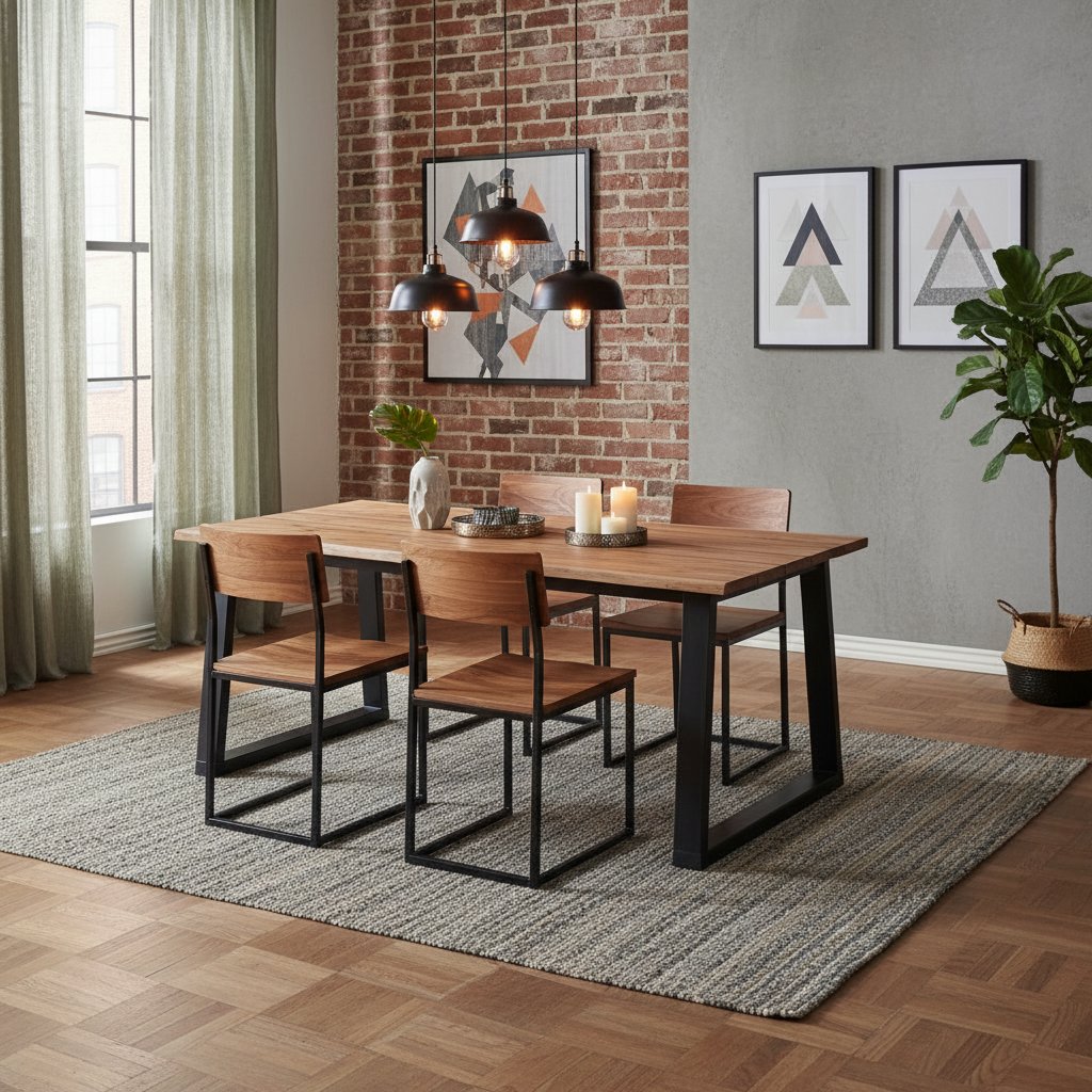 Table en Bois d'Acacia et Métal au Style Industriel