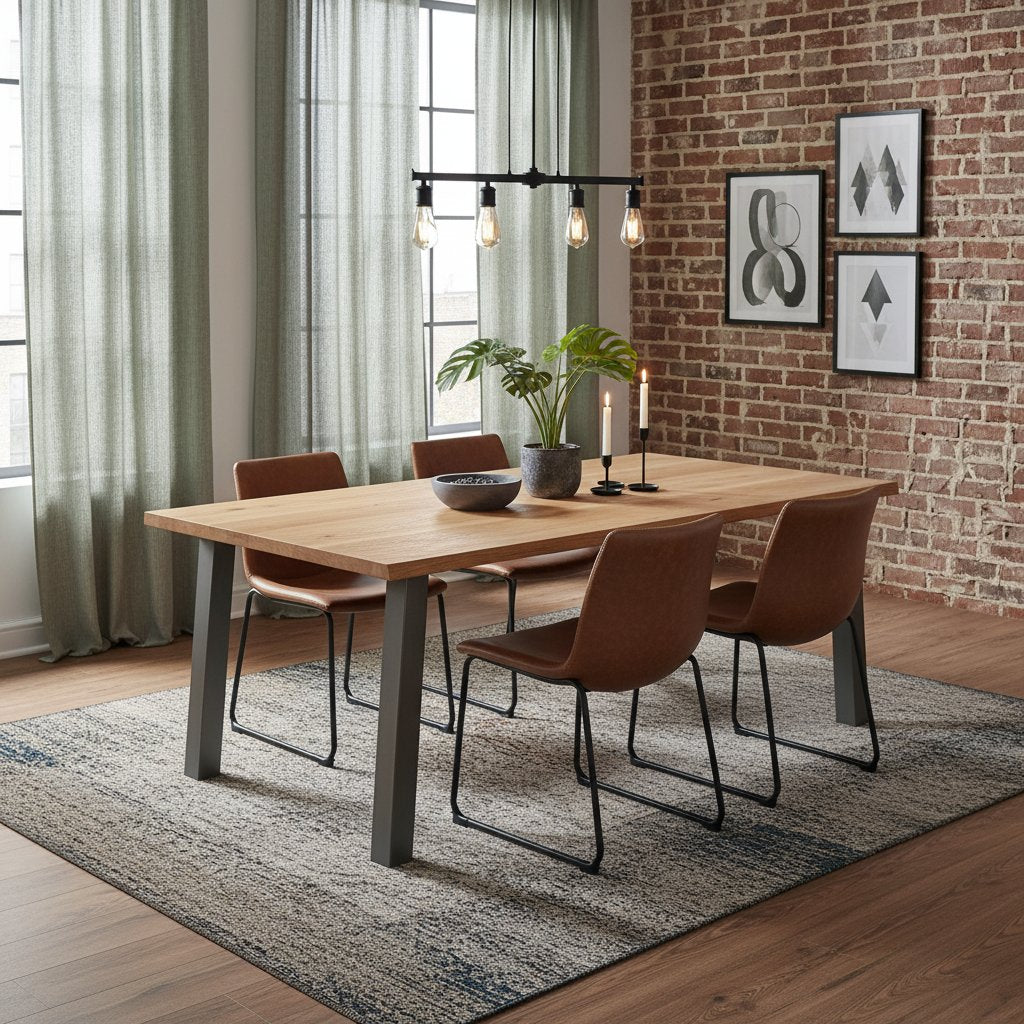 Table en Bois de Chêne Clair et Acier Naturel