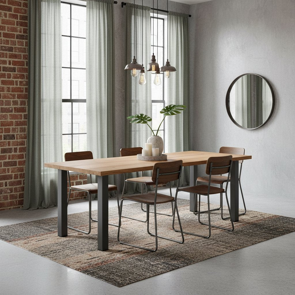 Table en Bois de Chêne Marron Clair et Anthracite
