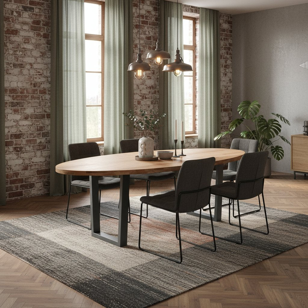 Table en Bois de Chêne Massif Ovale pour 6 Personnes