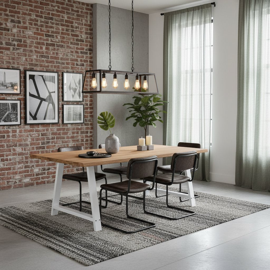 Table en Bois de Chêne Massif avec Pieds Blancs