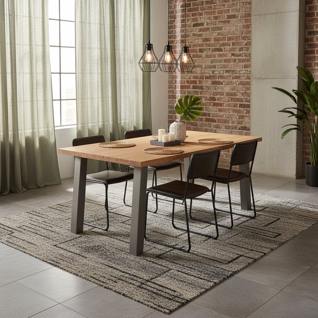 Table en Bois de Chêne Massif et Métal 180 cm