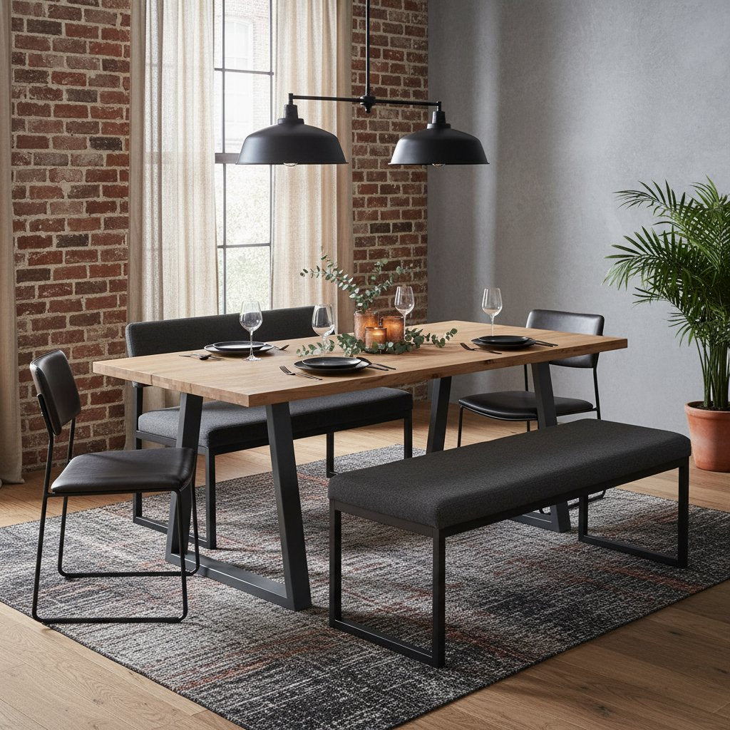 Table en Bois de Chêne Massif et Métal Anthracite