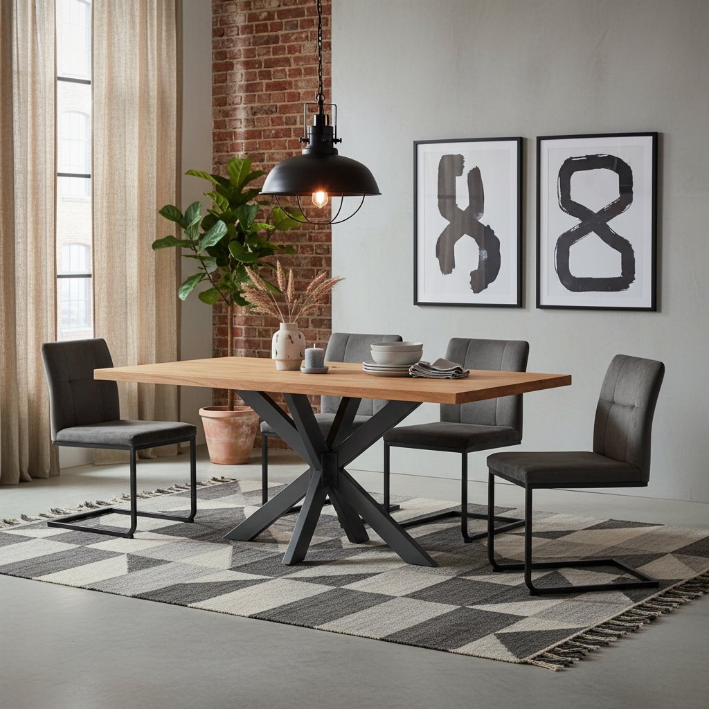 Table en Bois de Chêne avec Pied Central Robuste