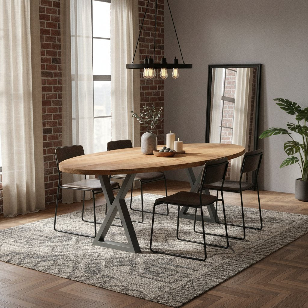 Table en Bois de Chêne avec Pieds Croisés