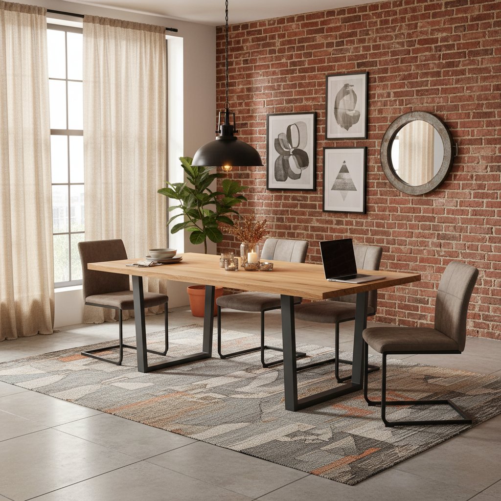 Table en Bois de Chêne et Fer pour Salle à Manger