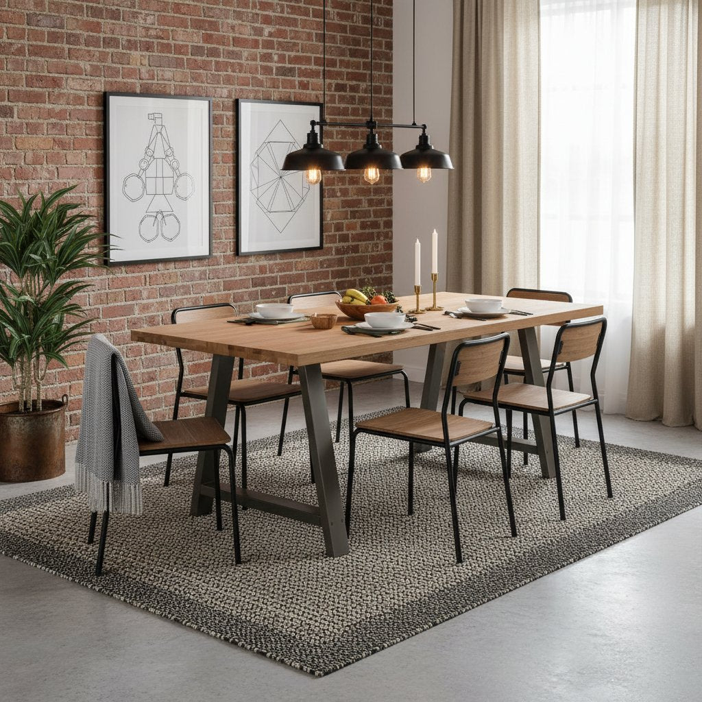 Table en Bois de Chêne et Métal Indus