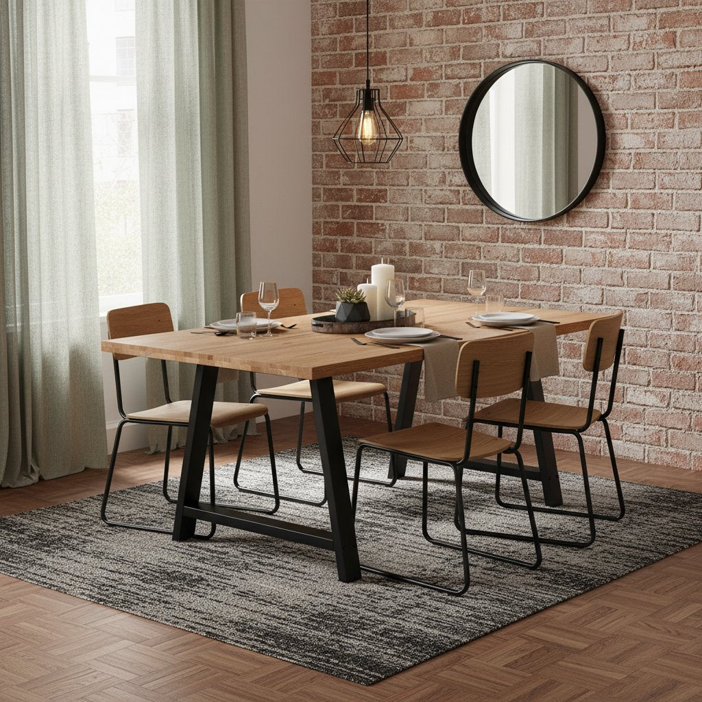 Table en Bois de Chêne et Métal Noir Salle à Manger