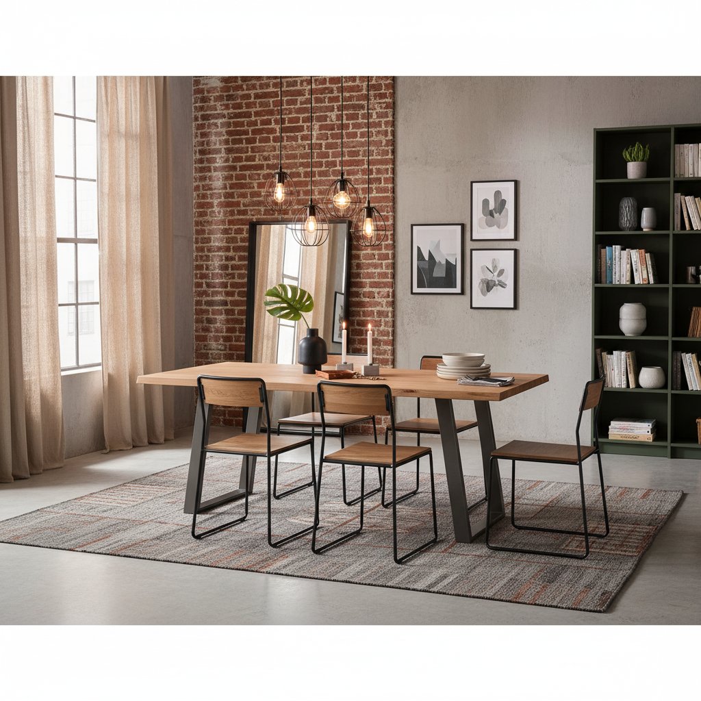 Table en Bois de Chêne et Métal au Style Industriel