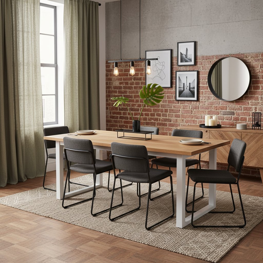 Table en Bois de Chêne et Pieds Blancs