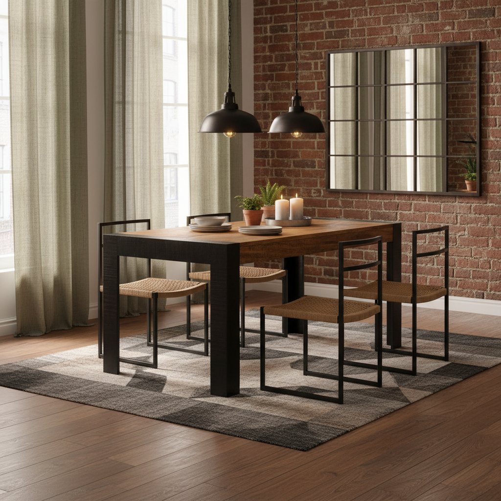 Table en Bois de Manguier et Métal Indus