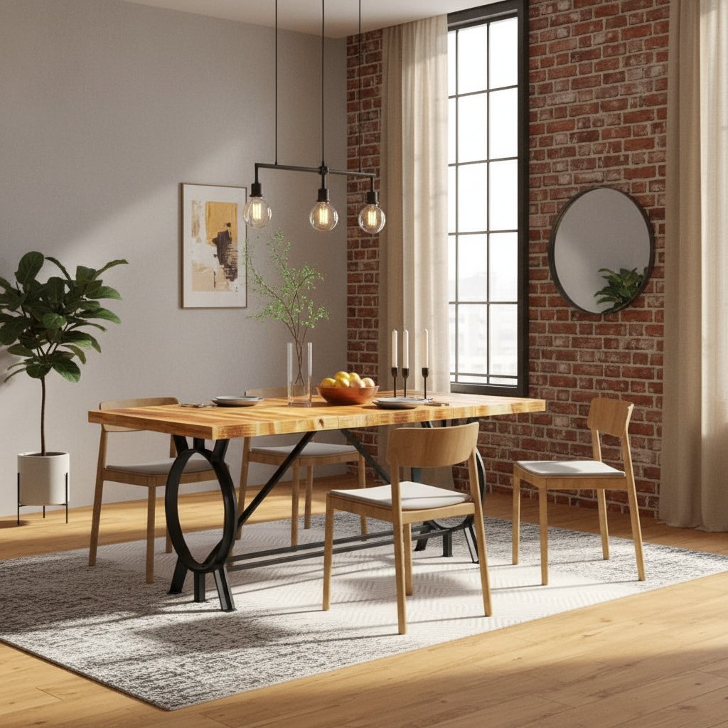 Table en Bois de Manguier et Pieds en Métal Design