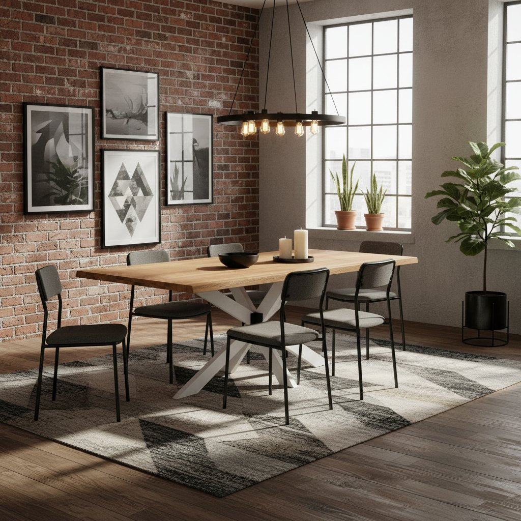 Table en Bois et Acier au Style Industriel