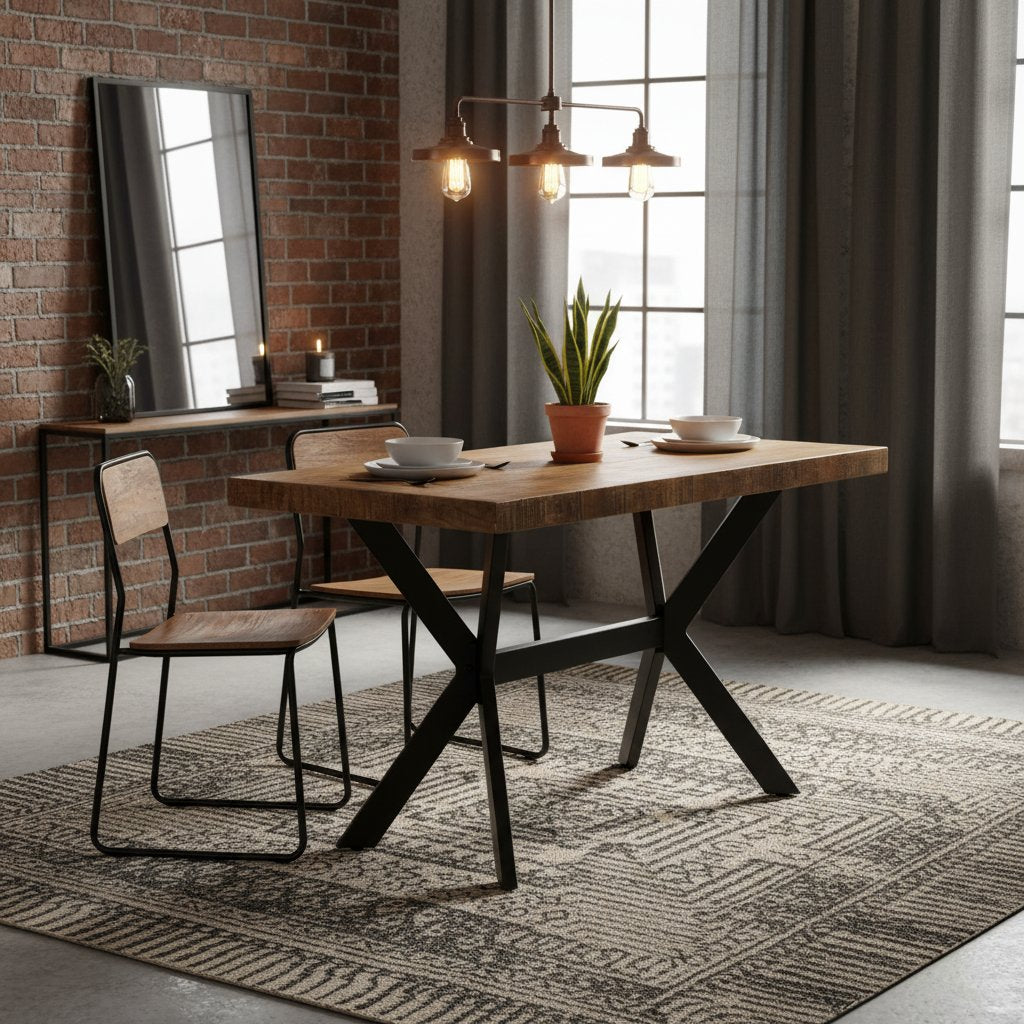 Table en Bois et Métal au Design Industriel