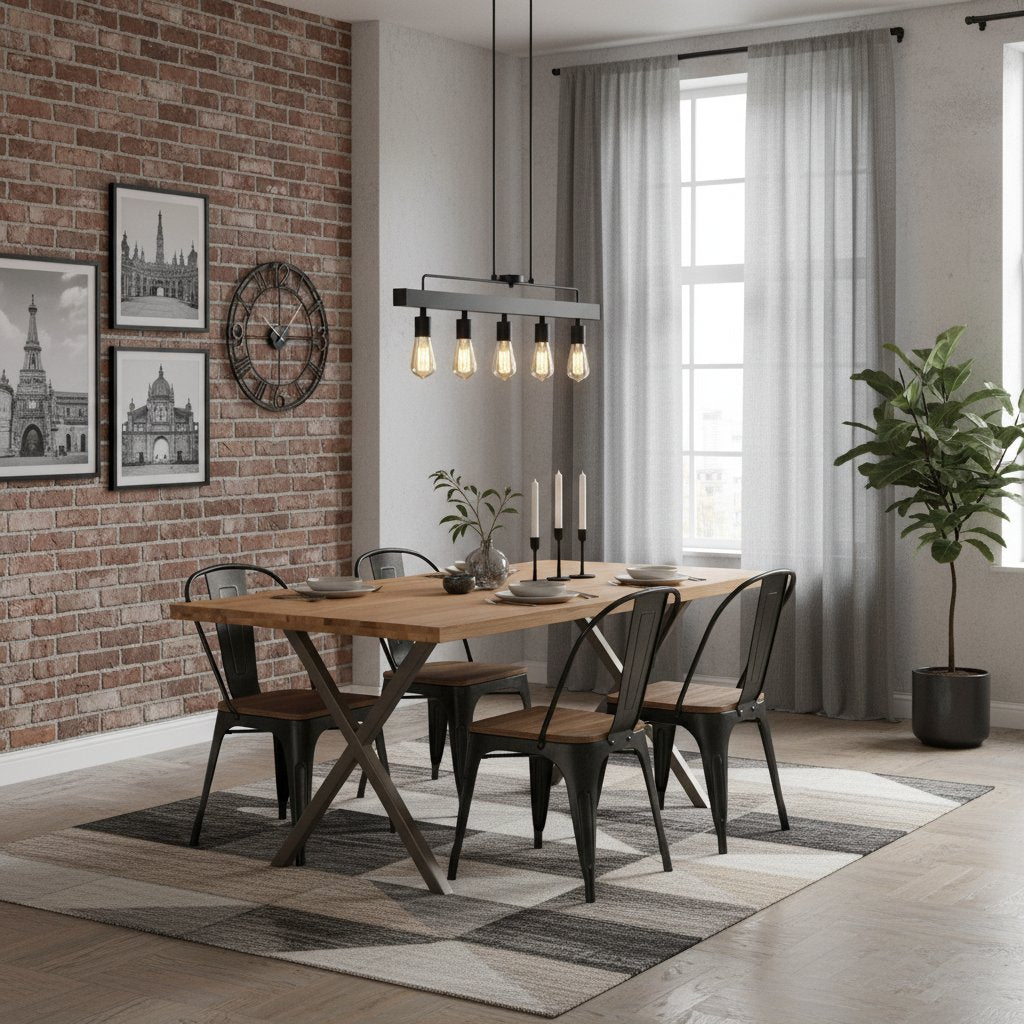 Table en Bois et Métal au Style Industriel