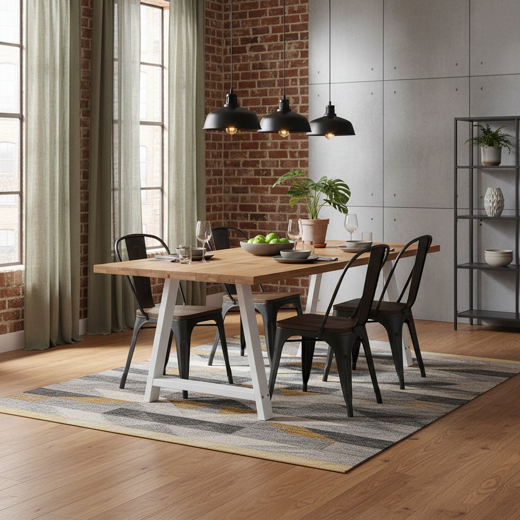 Table en Chêne Massif et Pieds en Métal Blanc