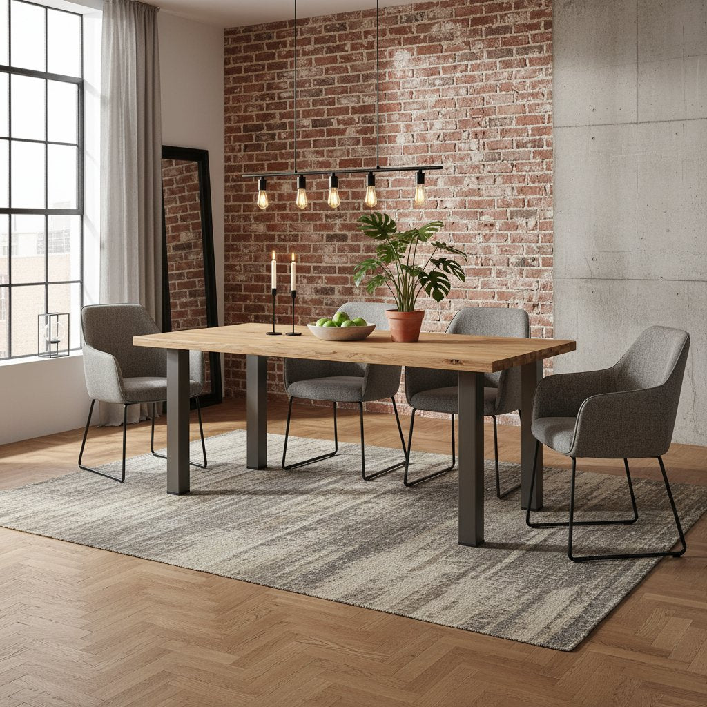Table en Chêne et Pieds en Acier Style Industriel