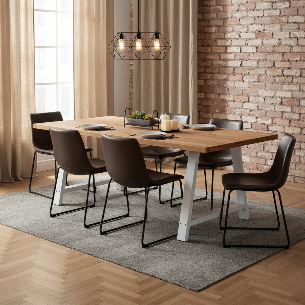 Table en Fer Forgé et Bois de Chêne Massif