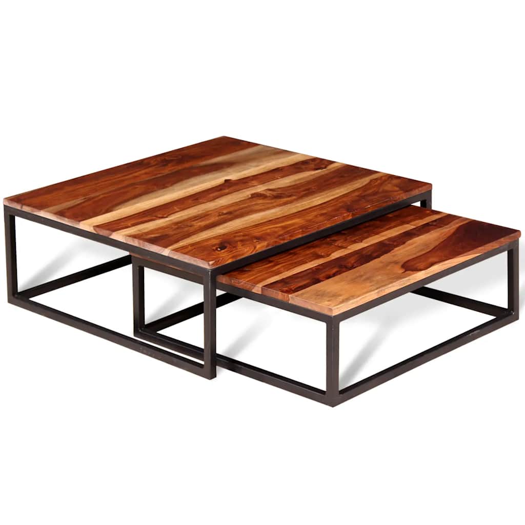 Tables Basses Gigognes en Bois Massif et Métal-Marron et noir-2-La-Fabrique-Industrielle