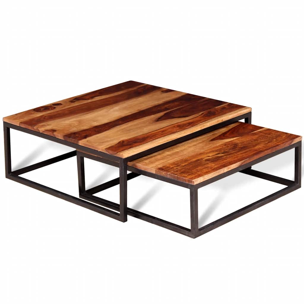 Tables Basses Gigognes en Bois Massif et Métal-La-Fabrique-Industrielle