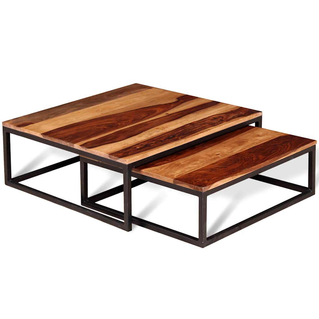 Tables Basses Gigognes en Bois Massif et Métal-La-Fabrique-Industrielle