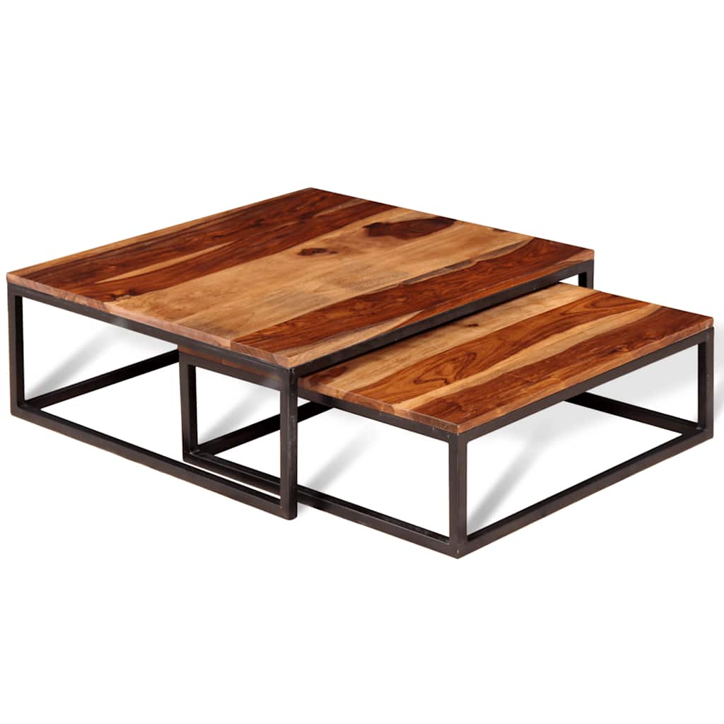 Tables Basses Gigognes en Bois Massif et Métal-La-Fabrique-Industrielle