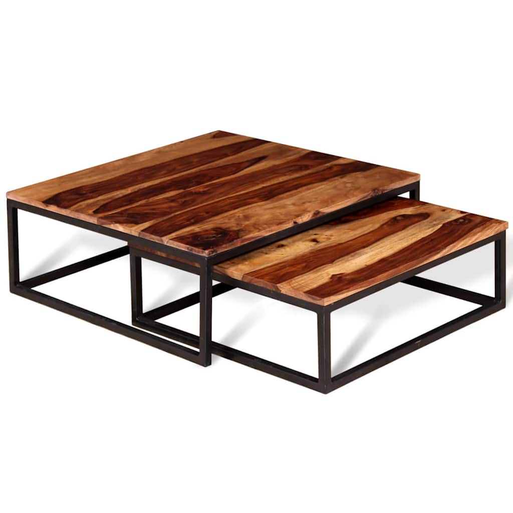 Tables Basses Gigognes en Bois Massif et Métal-La-Fabrique-Industrielle