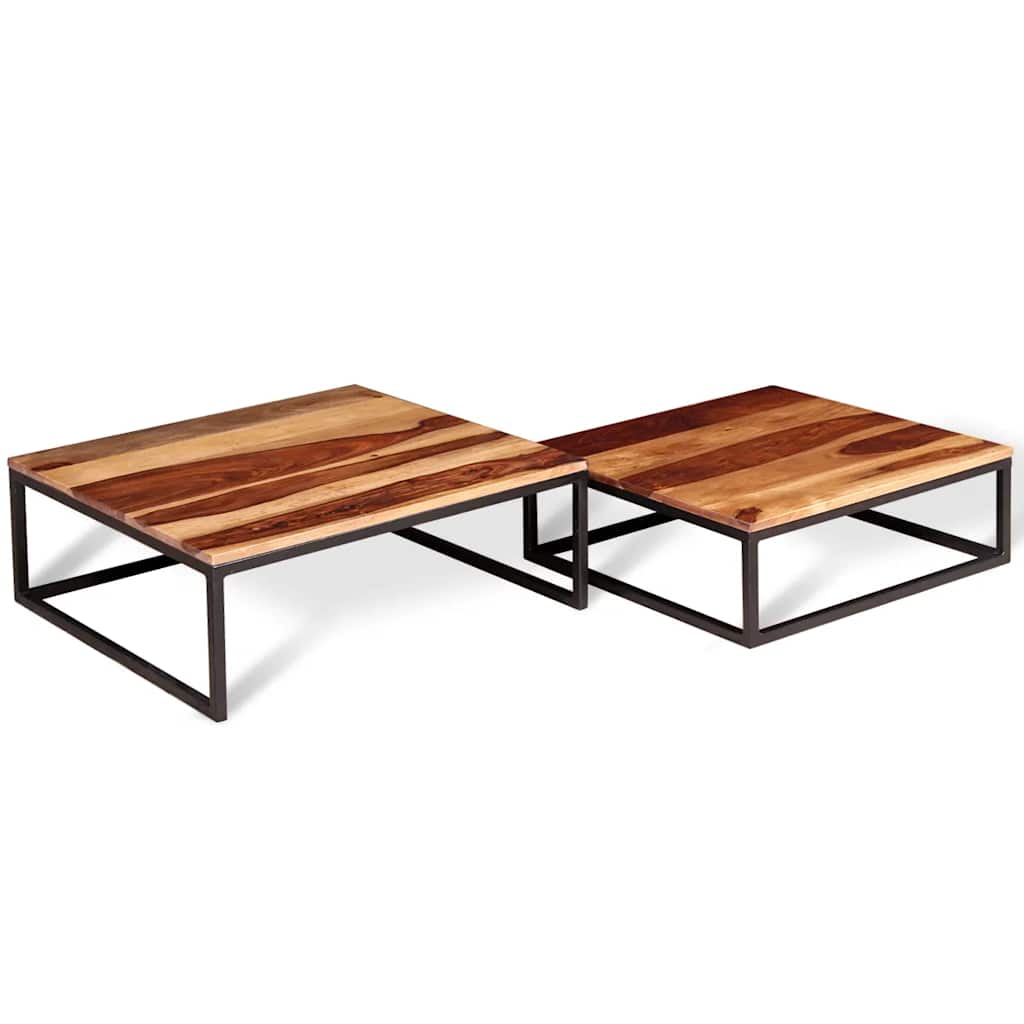 Tables Basses Gigognes en Bois Massif et Métal-La-Fabrique-Industrielle