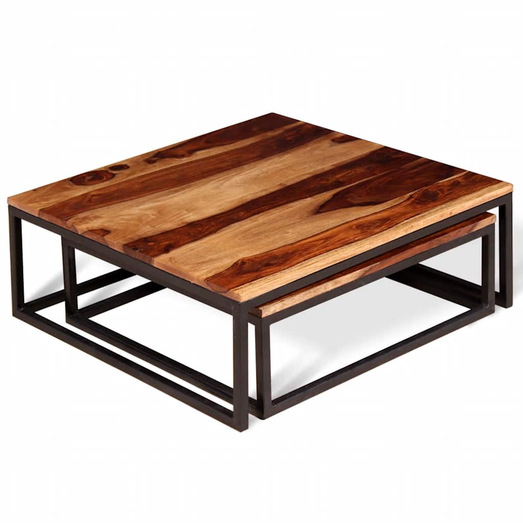 Tables Basses Gigognes en Bois Massif et Métal-La-Fabrique-Industrielle