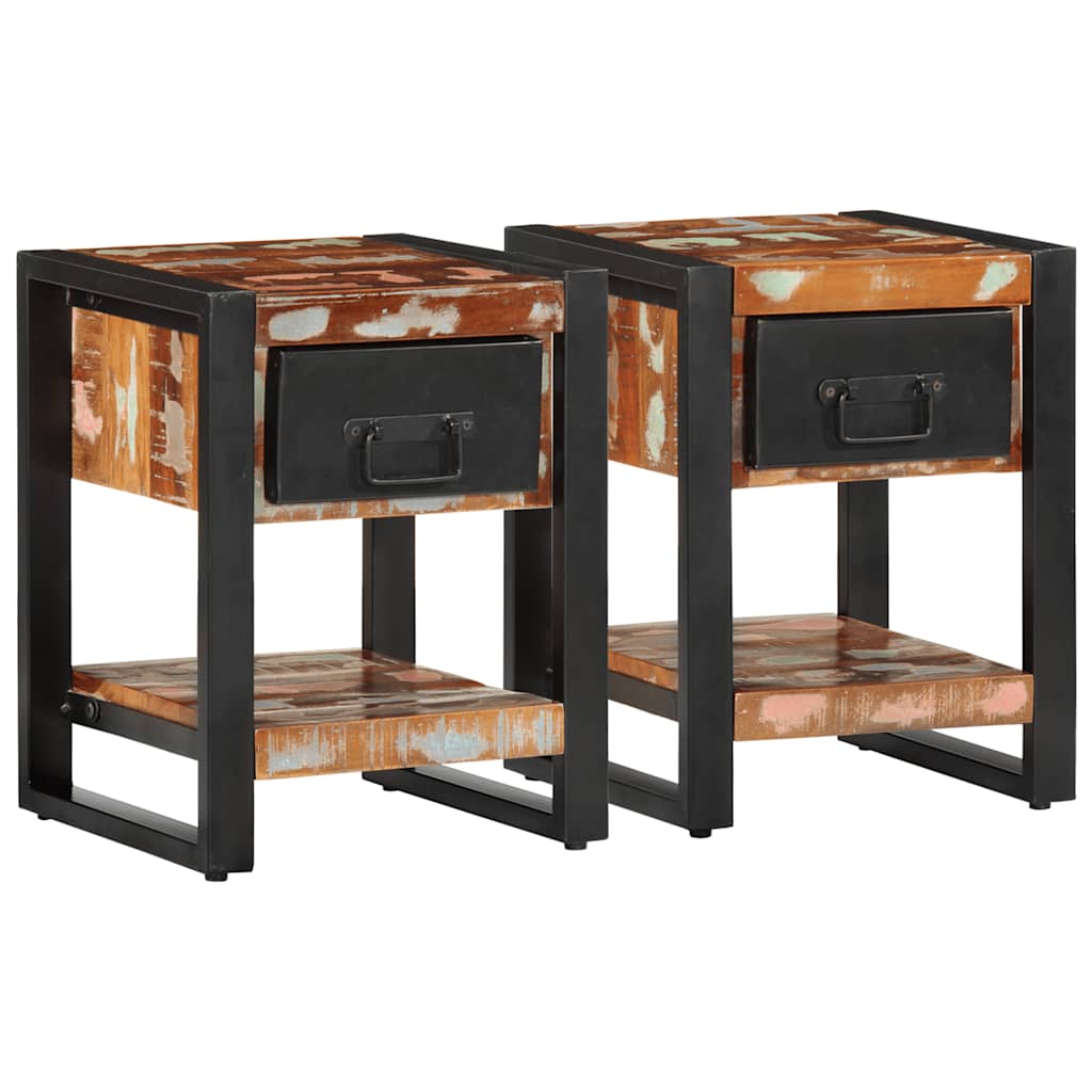 Tables de Chevet en Bois de Manguier et Métal Noir-Multicolore-2-La-Fabrique-Industrielle