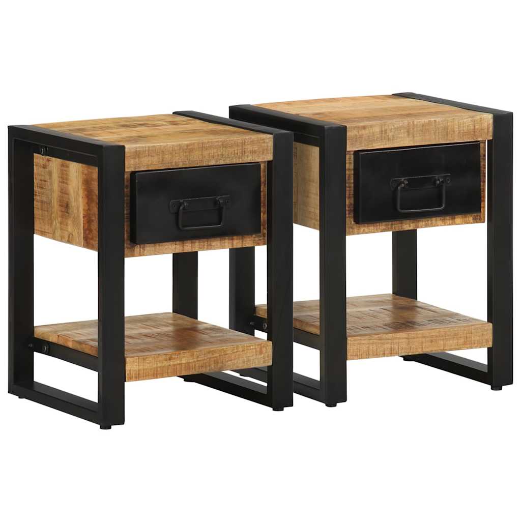 Tables de Chevet en Bois de Manguier et Métal Noir-Naturel-2-La-Fabrique-Industrielle