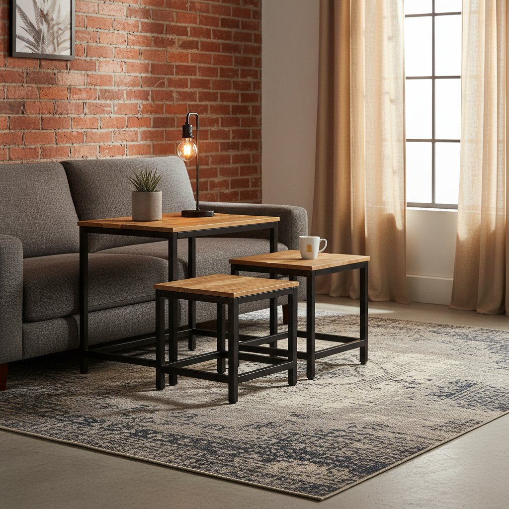 Tables d'Appoint Industrielle en Bois de Manguier et Métal