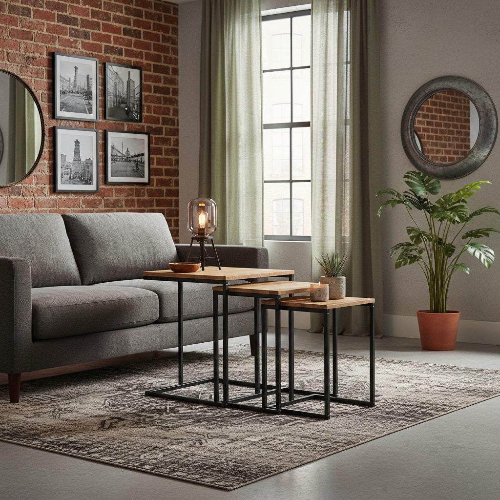 Tables d'Appoint en Bois d'Acacia et Fer