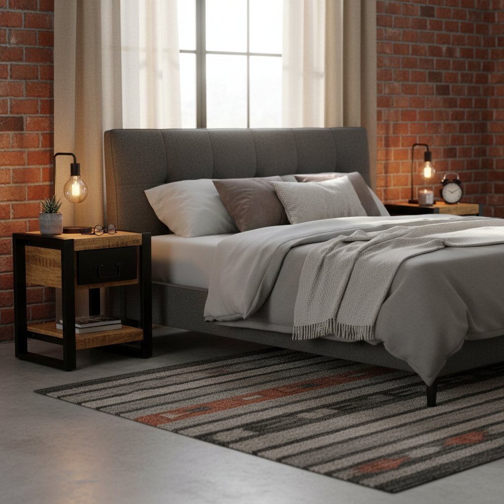 Tables de Chevet en Bois de Manguier et Métal Noir