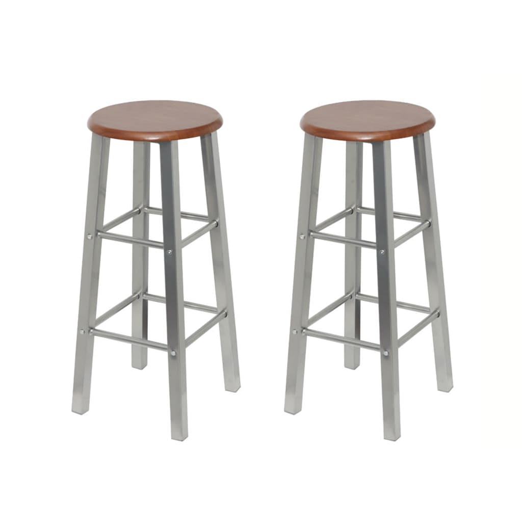 Tabouret De Bar Lot De 2 Métal Avec Siège En Mdf-argenté et marron-2-La-Fabrique-Industrielle