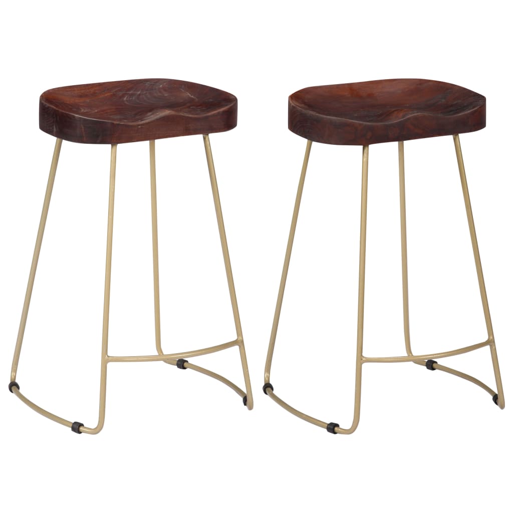 Tabouret de Bar en Métal et Cuir Style Industriel-bois de manguier massif-2-46 x 38 x 52 cm-La-Fabrique-Industrielle