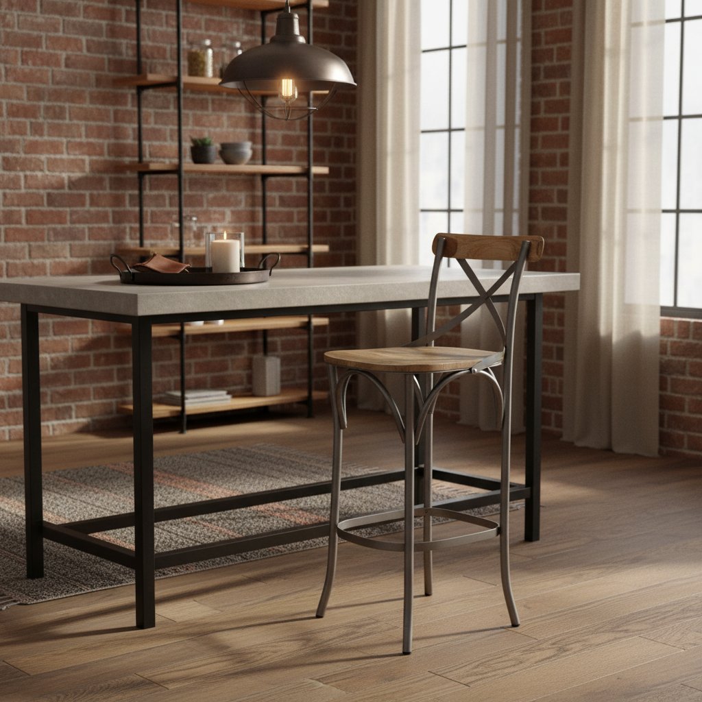 Tabouret Industriel Haut en Bois de Manguier Massif