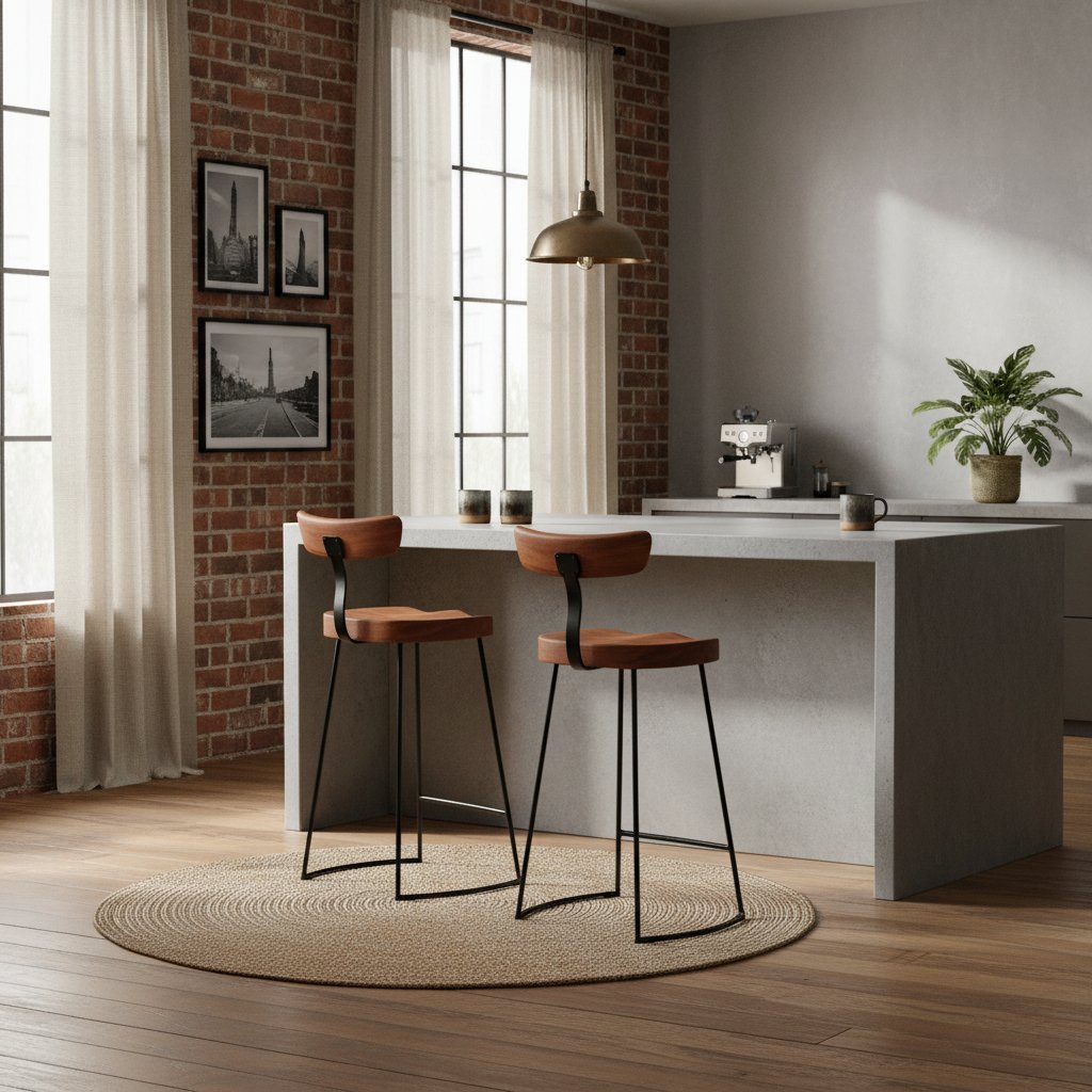 Tabouret de Bar Industriel en Bois avec Dossier