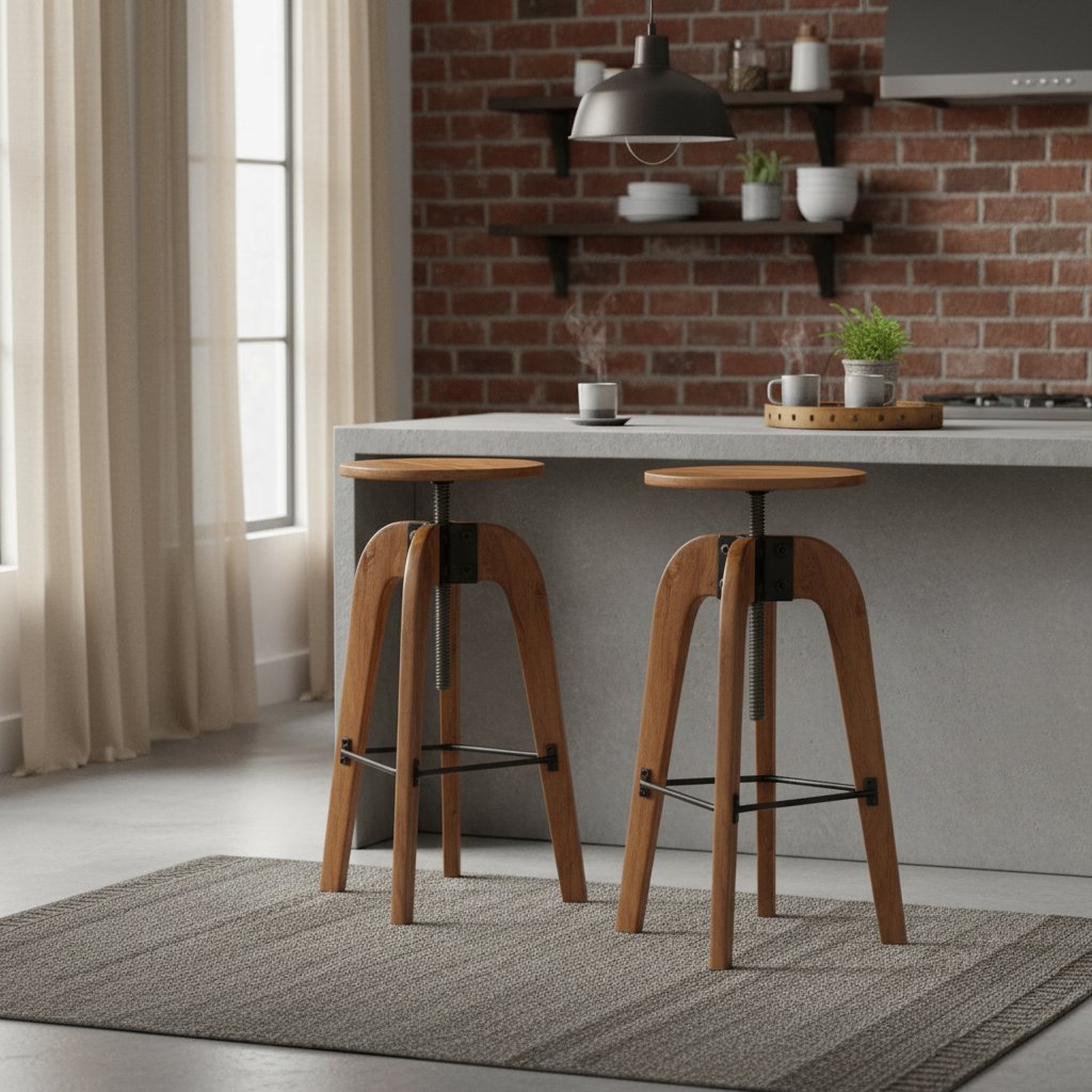 Tabouret de Bar Industriel en Bois d'Acacia et Métal