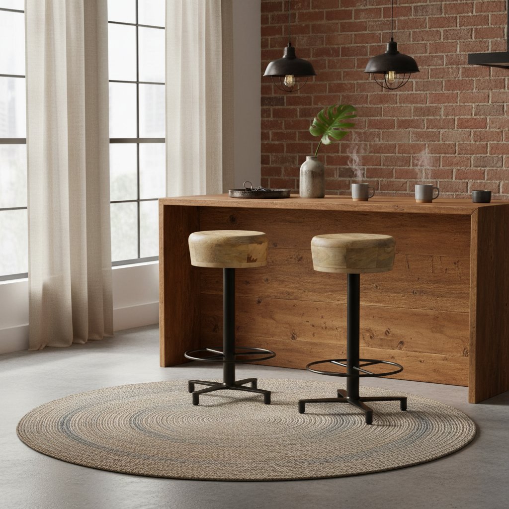 Tabouret de Bar Industriel en Bois de Manguier 65 Cm