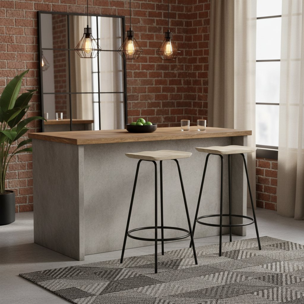 Tabouret de Bar Industriel en Bois de Manguier et Noir