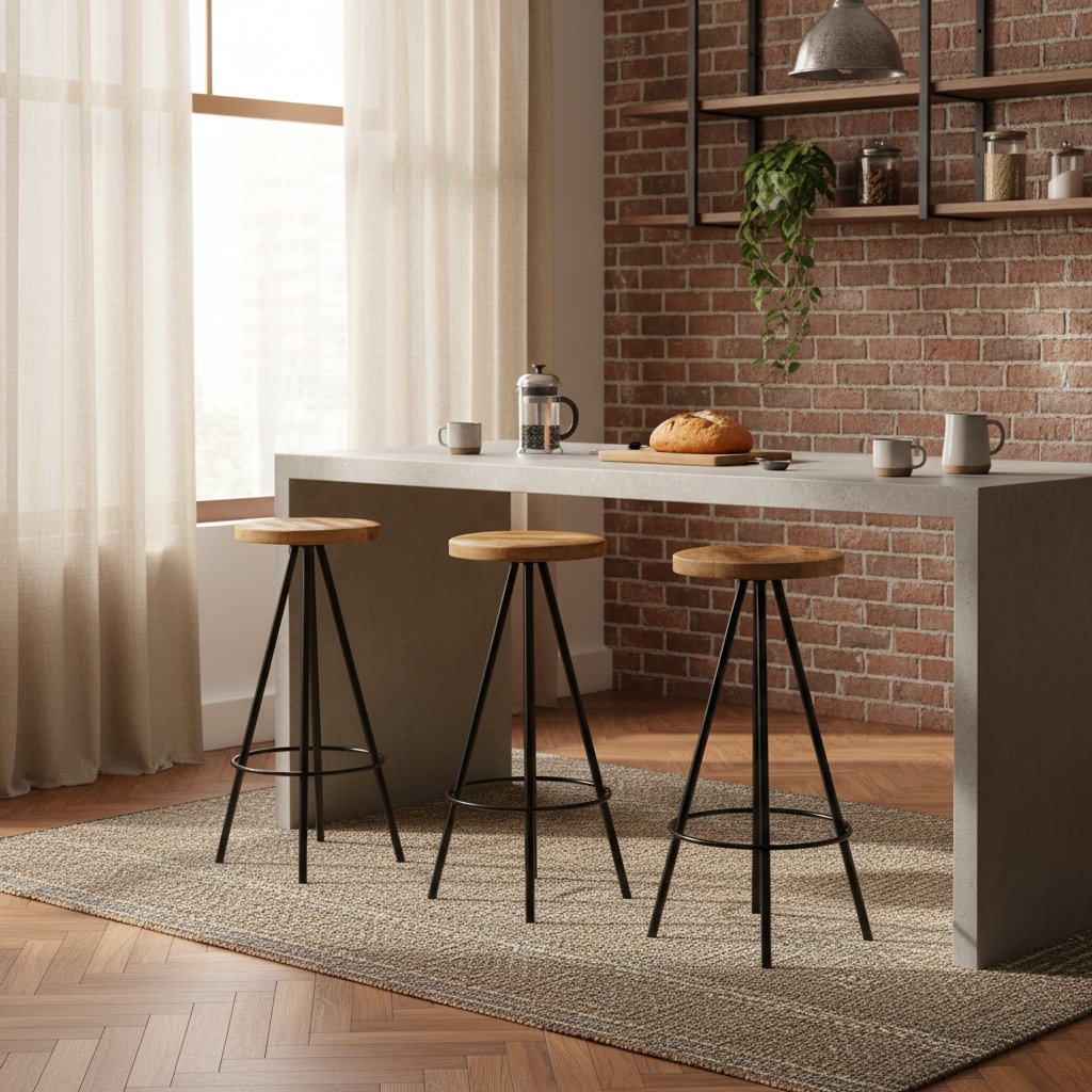 Tabouret de Bar Industriel en Métal et Bois de Manguier