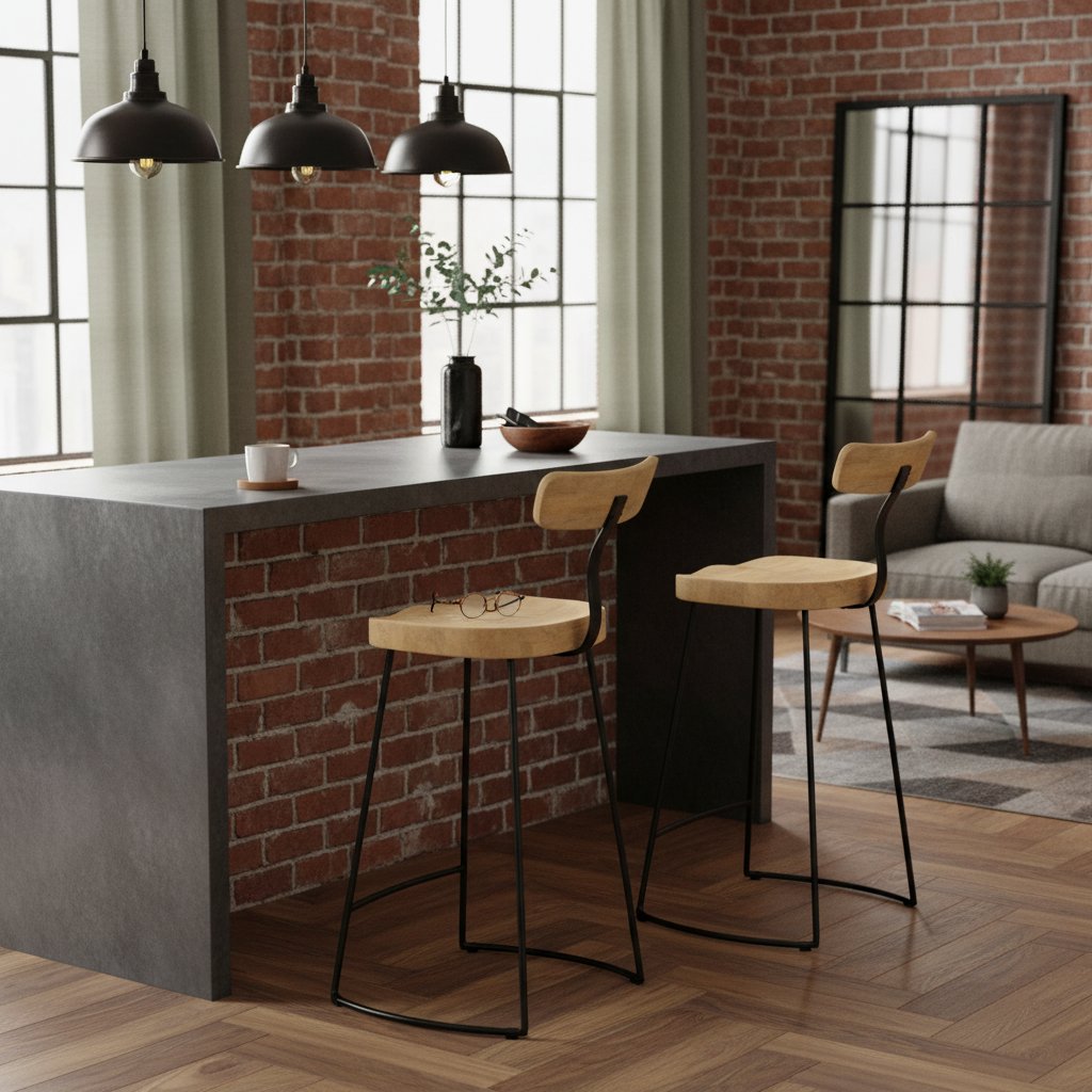 Tabouret de Bar en Bois et Métal Style Industriel