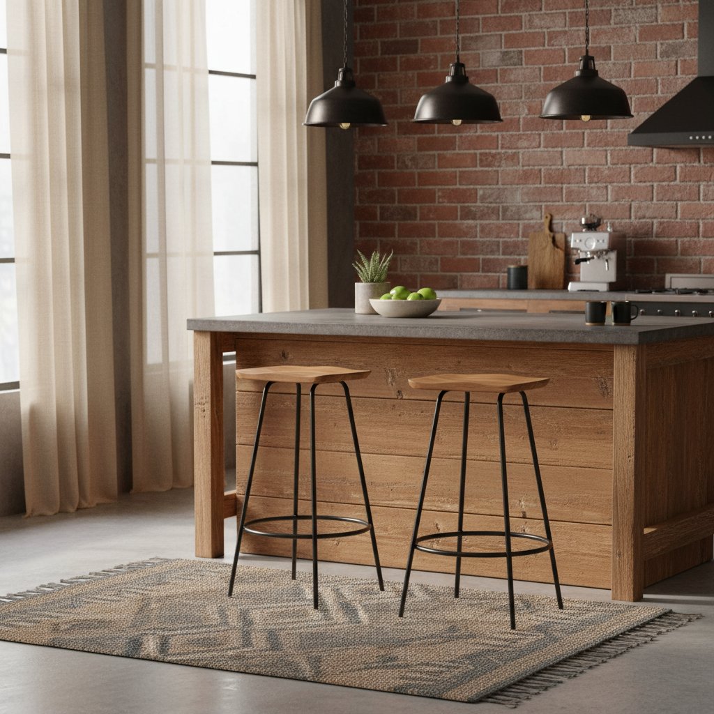 Tabouret de Bar en Noir et Bois Industriel