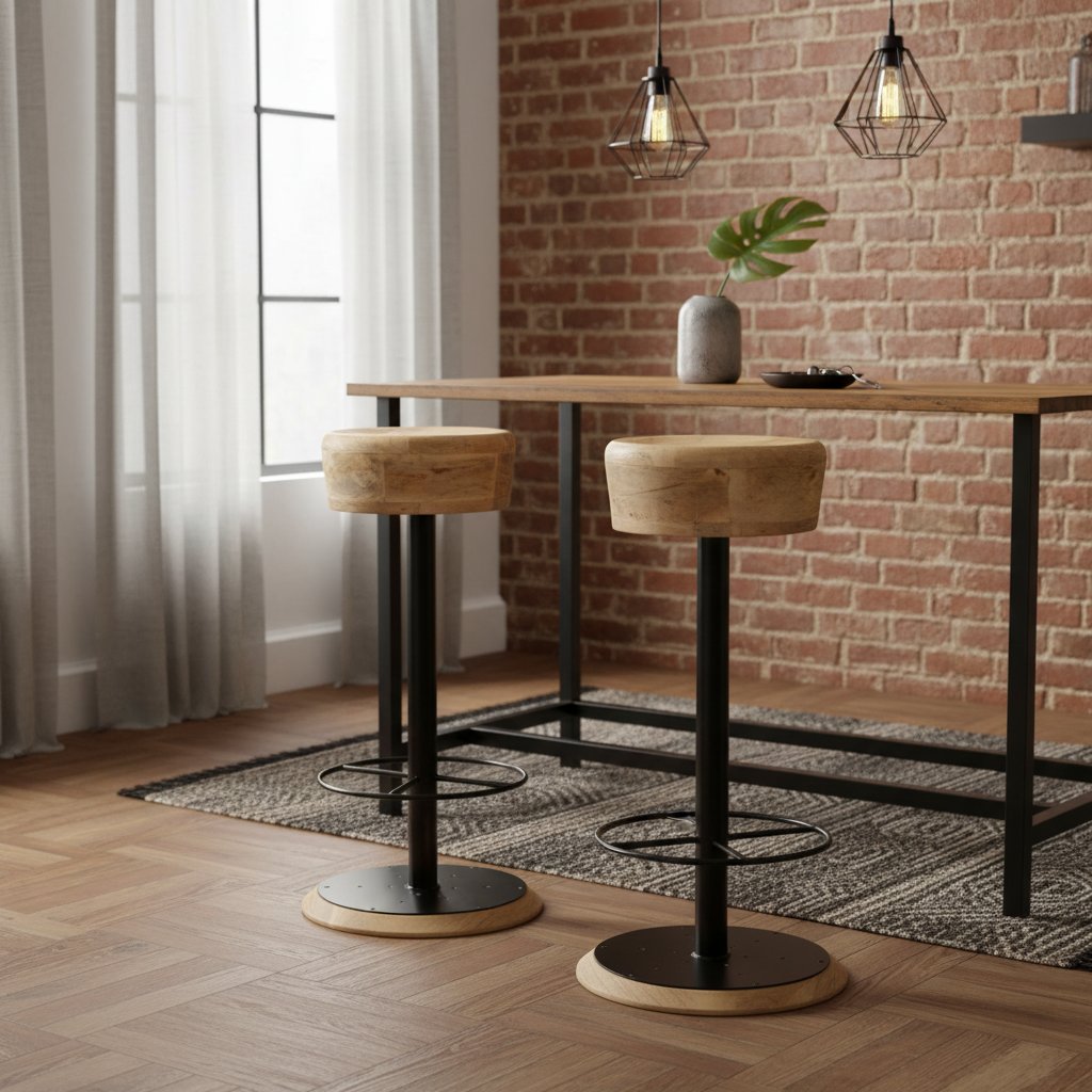 Tabouret en Bois de Manguier et Fer Style Industriel