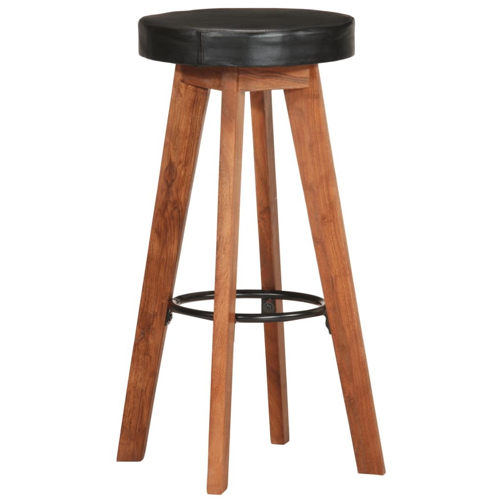 Tabourets De Bar 2 Pcs Cuir Véritable Et Bois D'acacia Solide-La-Fabrique-Industrielle