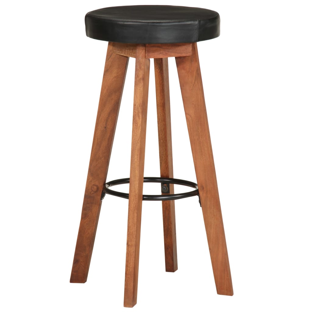 Tabourets De Bar 2 Pcs Cuir Véritable Et Bois D'acacia Solide-La-Fabrique-Industrielle