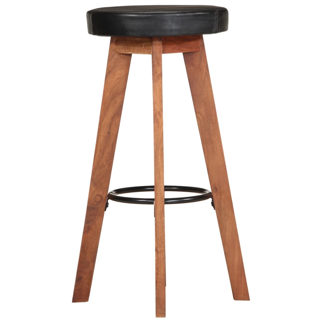 Tabourets De Bar 2 Pcs Cuir Véritable Et Bois D'acacia Solide-La-Fabrique-Industrielle
