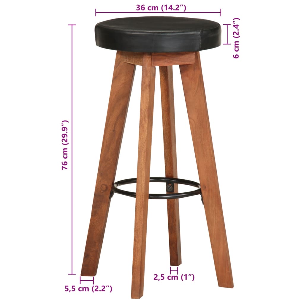 Tabourets De Bar 2 Pcs Cuir Véritable Et Bois D'acacia Solide-La-Fabrique-Industrielle